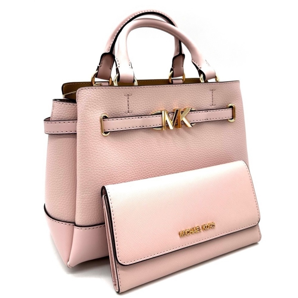 Michael Kors Reed Small Satchel Crossbody Bag & Large Trifold Wallet Light Pink - Picture 5 of 15